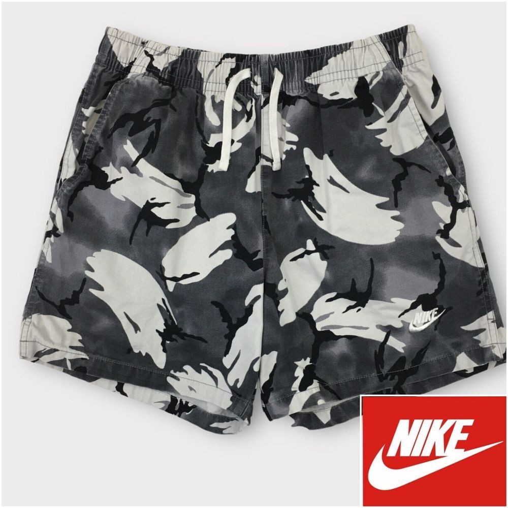 Nike Men's‎ Club Woven Flow Camo Shorts Cool Grey White Black Size Small